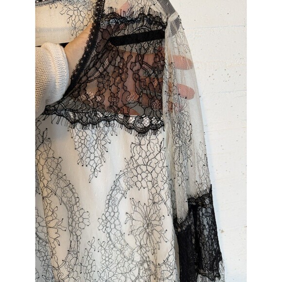 Fairy Whimsigoth Romantic Nanette Lepore Sheer Lace Overlay Bell Sleeve Blouse M - Picture 4 of 9